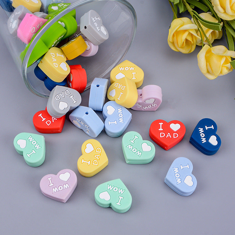 Wholesale 20PCS Mother's Day Silicone Heart Beads 25mm X 20mm